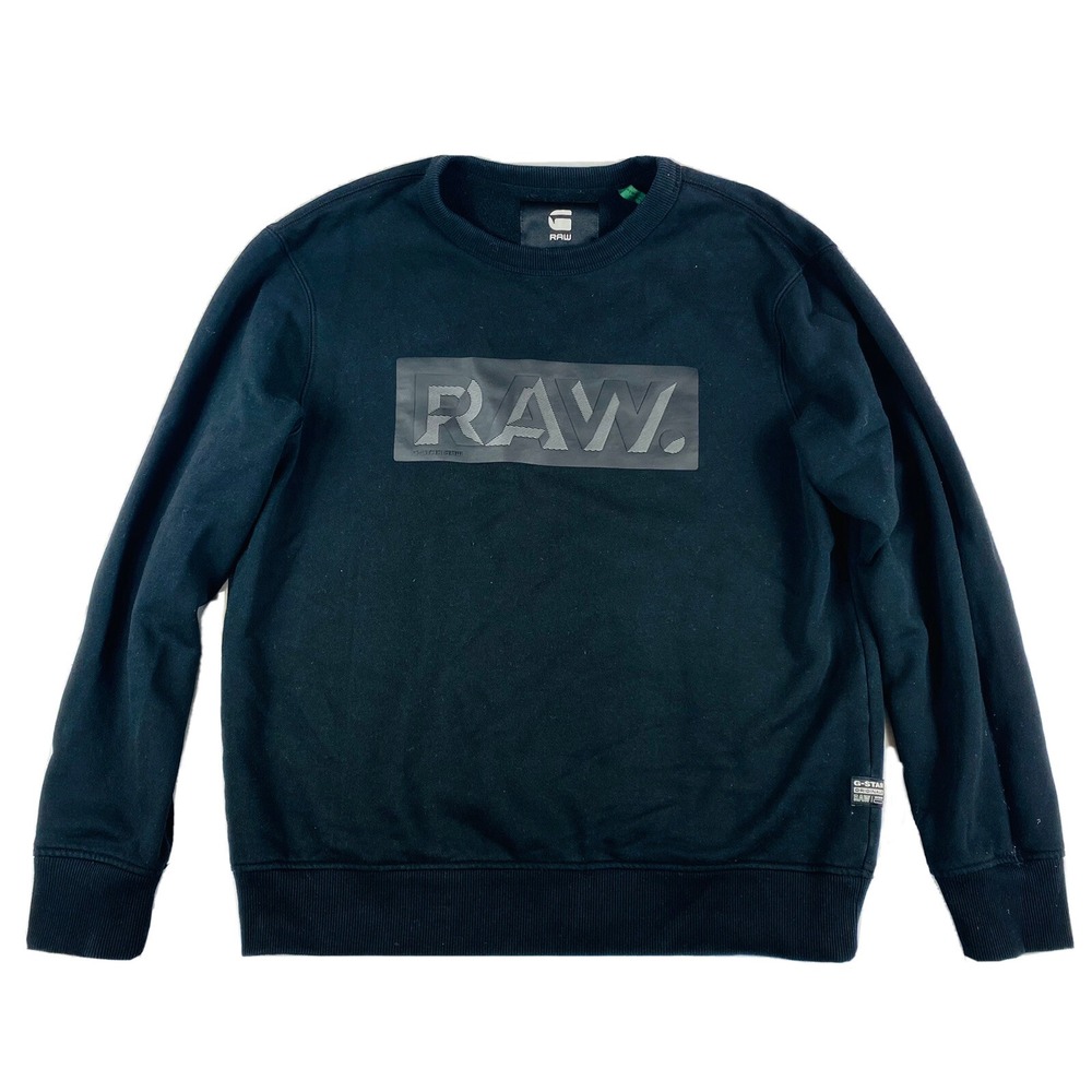 G-Star Raw Black Fleece Lined Spellout Crewneck Sweater Mens L D18223-A612-6484